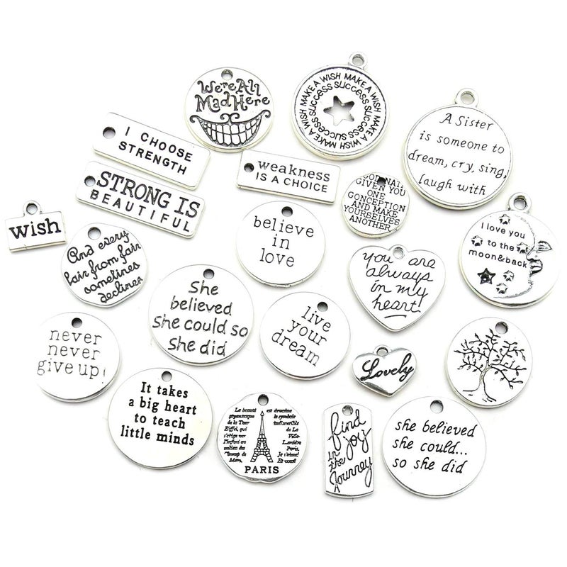 WOCRAFT 40pcs Inspiration Words Charms Craft Supplies Beads Charms Pendants for Jewelry Making Crafting Findings Accessory for DIY Necklace Bracelet (M331) - Image 4